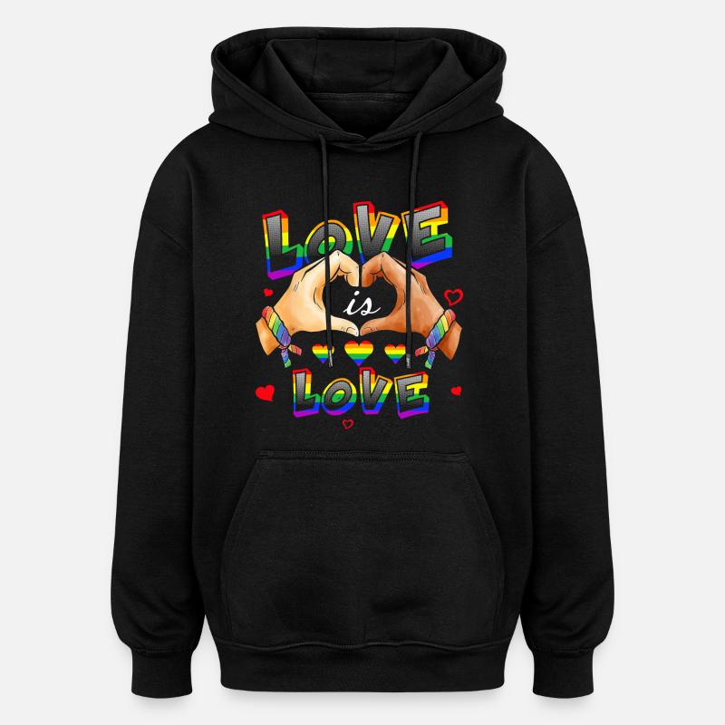 L’amour, c’est l’amour, cœurs arc-en-ciel - Sweat à capuche oversize unisexe - noir