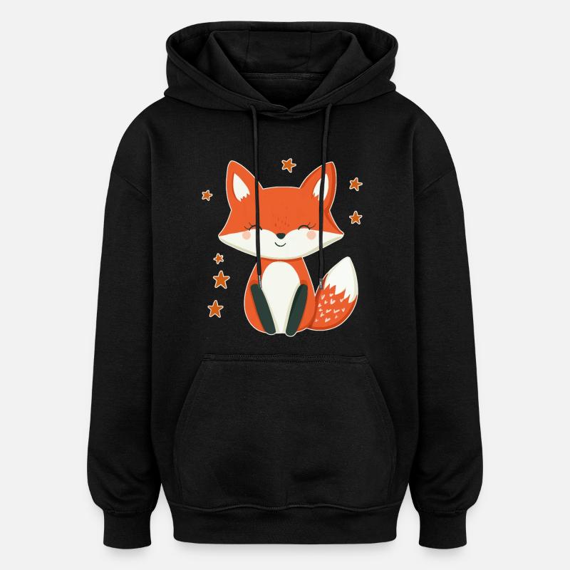 Fox and Stars - Oversized Unisex Hoodie - black