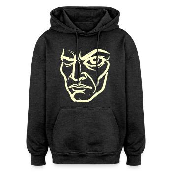 Portrait abstrait « L’Observateur » - Sweat à capuche oversize unisexe - charbon - Devant - Noah (186cm)