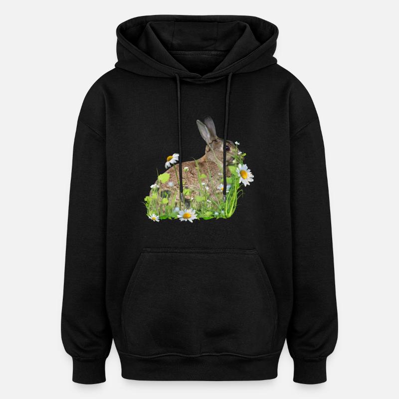Fleurs blanches de lapin - Sweat à capuche oversize unisexe - noir