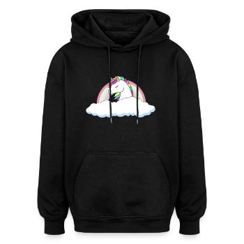 Einhorn über den Wolken - Oversized Unisex Hoodie - Schwarz - Vorne - Noah (186cm)