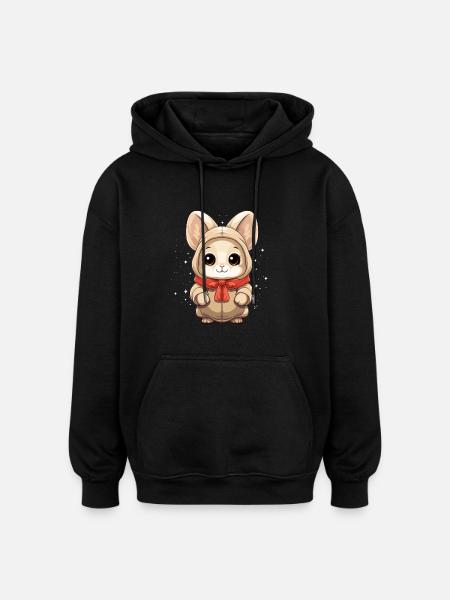 Bunny Christmas Design - Kawaii Style - Oversized Unisex Hoodie - black