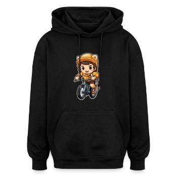 Design cycliste - Style Kawaii - Sweat à capuche oversize unisexe - noir - Devant - Noah (186cm)