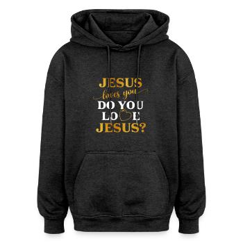 Jésus t’aime - Sweat à capuche oversize unisexe - charbon - Devant - Noah (186cm)