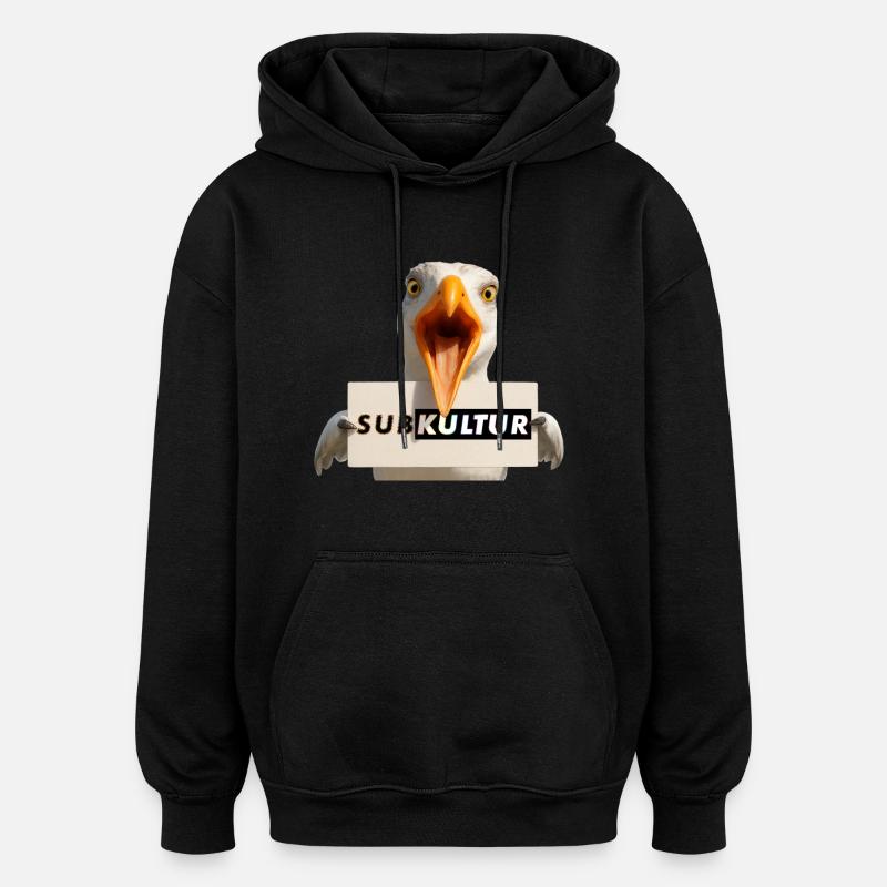 SUBKULTUR Möwe mit Schild - Oversized Unisex Hoodie - Schwarz