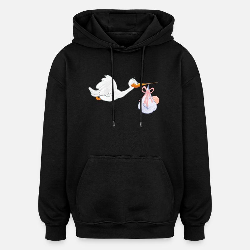 Cigogne avec bébé - Sweat à capuche oversize unisexe - noir