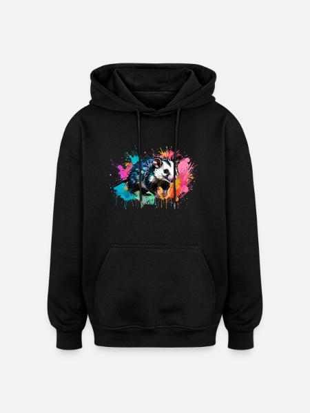 Opossum, ilustration,Beutelratte, bunt, Graffiti - Oversized Unisex Hoodie - Schwarz