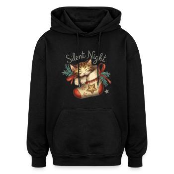 Stille Nacht – Kätzchen im Weihnachtsstrumpf - Oversized Unisex Hoodie - Schwarz - Vorne - Noah (186cm)