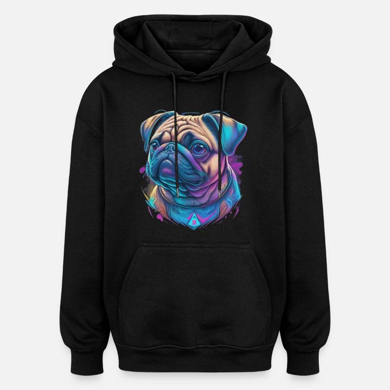 Mops Kopf - Oversized Unisex Hoodie - Schwarz