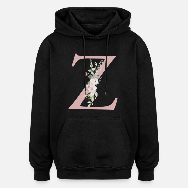 Z Monogram, Floral, Personnalisable - Sweat à capuche oversize unisexe - noir