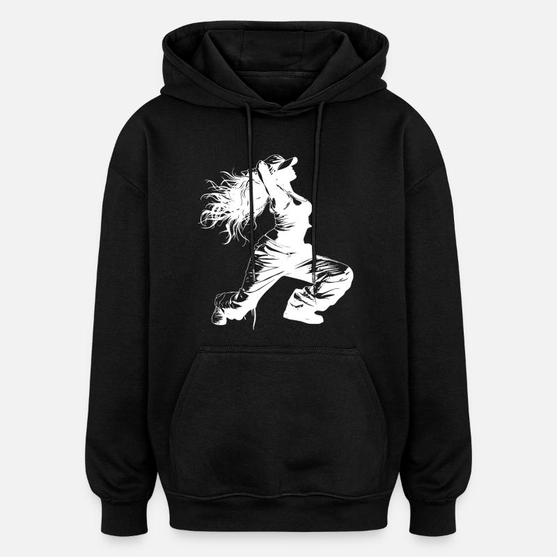 Dessin de breakdancer - Sweat à capuche oversize unisexe - noir