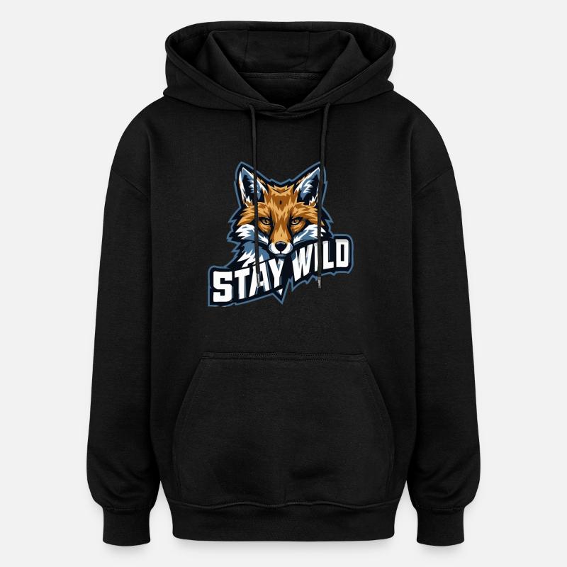 STAY WILD – Motif Nature & Aventure - Sweat à capuche oversize unisexe - noir