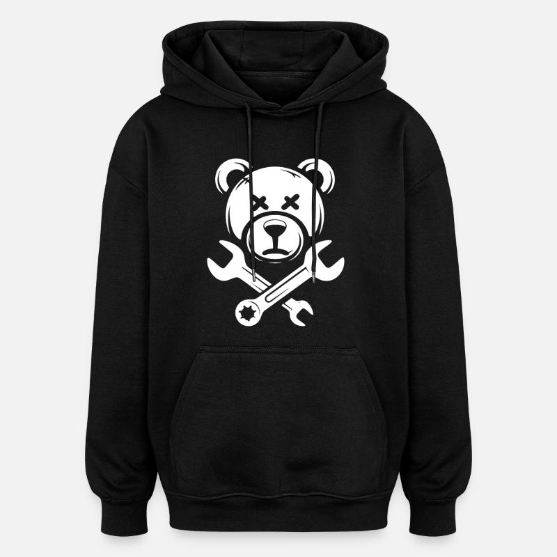 Bear skull with crossed wrenches - Oversized Unisex Hoodie - black