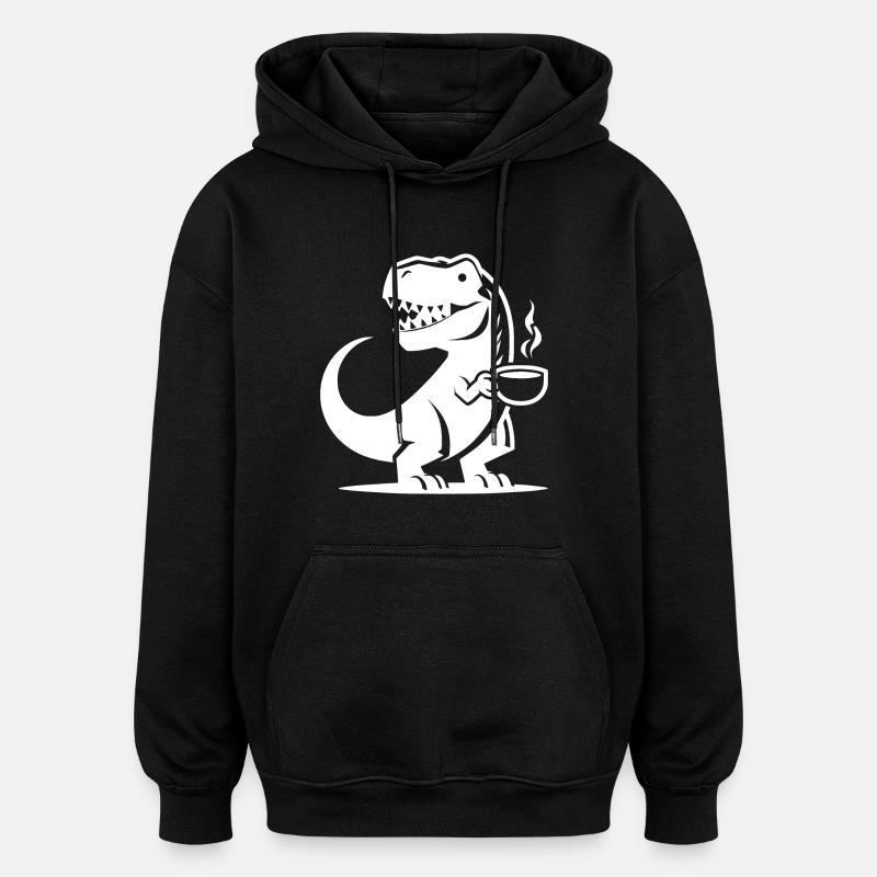 Koffein Dinosaurier T-Rex mit Kaffeetasse - Oversized Unisex Hoodie - Schwarz