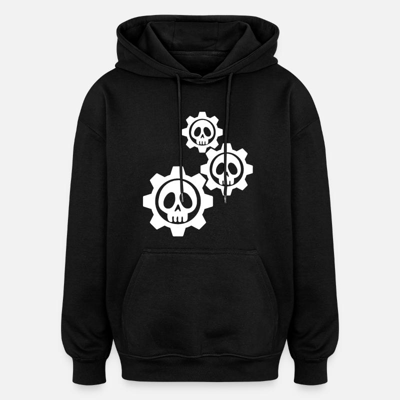 Engrenages et crânes blancs - Sweat à capuche oversize unisexe - noir