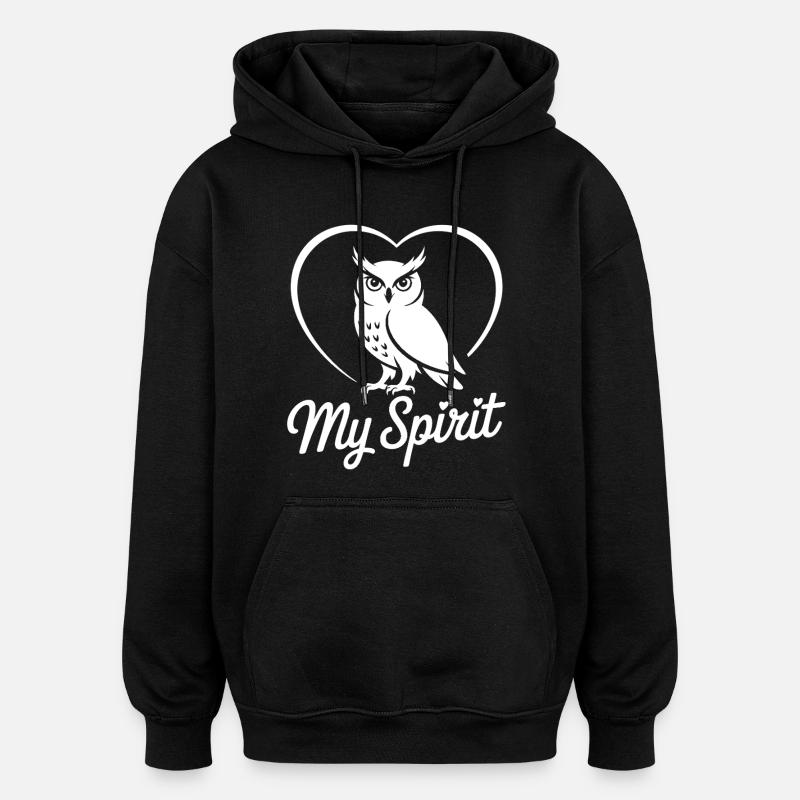 Hibou avec coeur - Sweat à capuche oversize unisexe - noir