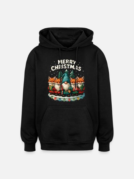 Funny Red Fox Christmas Gift Cute - Oversized Unisex Hoodie - black