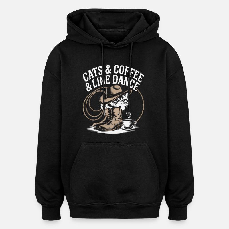 Cat Coffee Line Dance - Oversized Unisex Hoodie - black