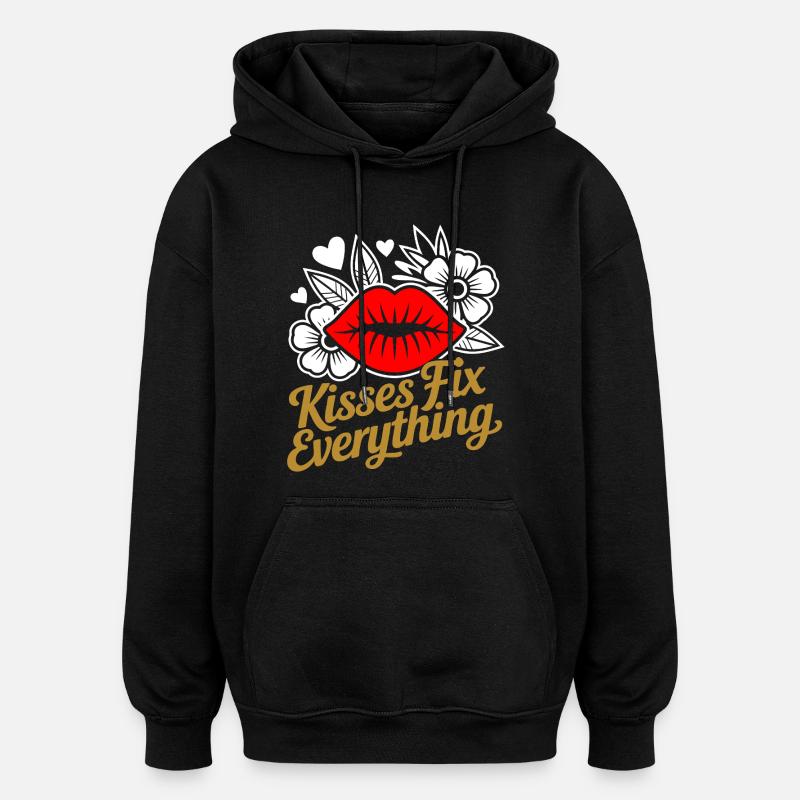 Les baisers guérissent tout - Sweat à capuche oversize unisexe - noir