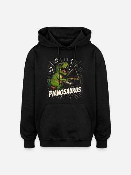 Fun Pianist Dinosaur - Oversized Unisex Hoodie - black