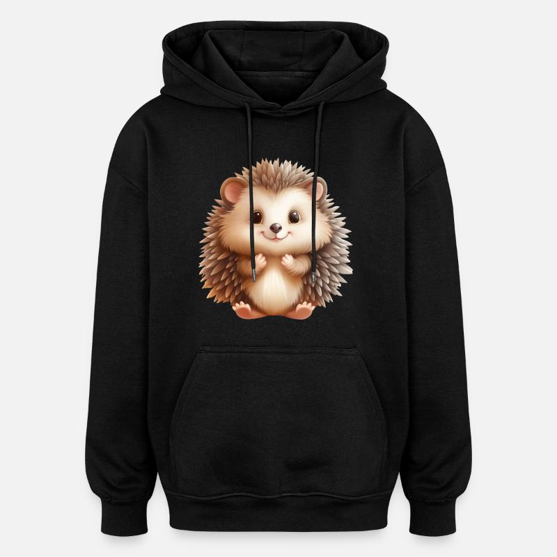 Mignon hérisson assis - Sweat à capuche oversize unisexe - noir