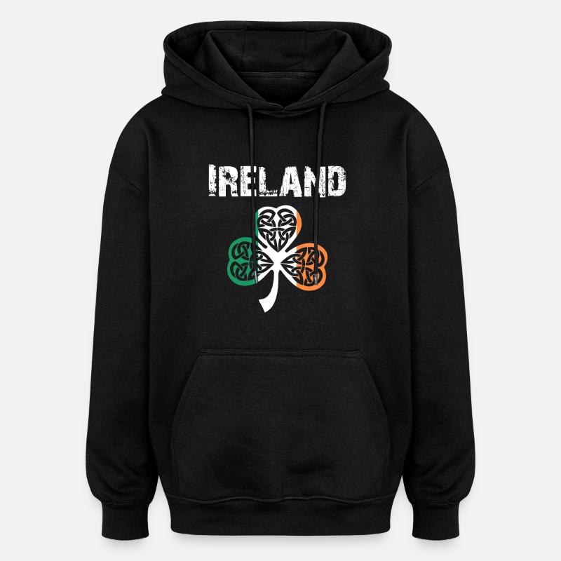 Nation-Design Irlande Shamrock 3Flbb - Sweat à capuche oversize unisexe - noir