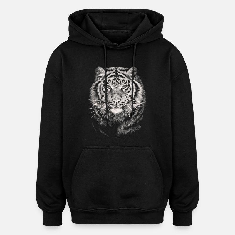 Tiger - Sweat à capuche oversize unisexe - noir