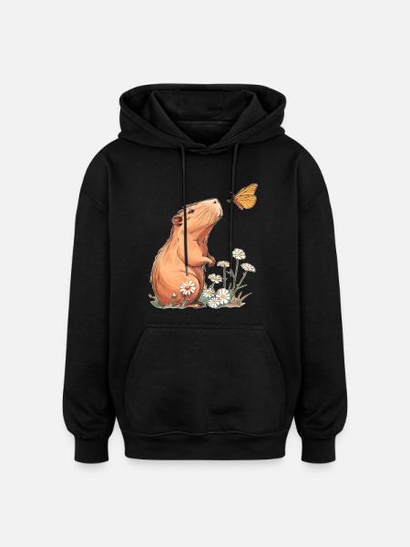 Capybara Butterfly - Oversized Unisex Hoodie - black