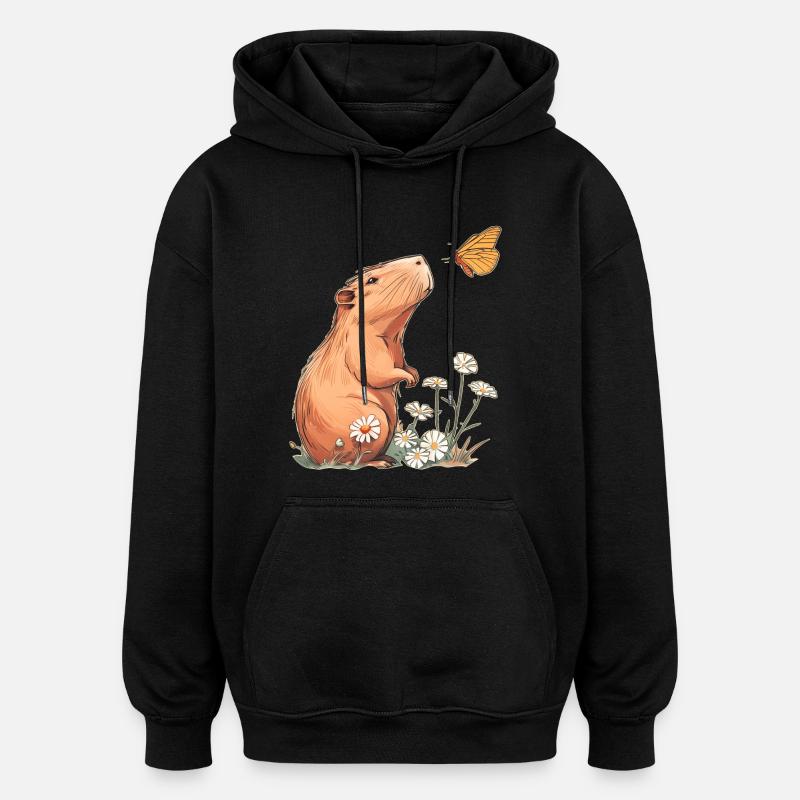Papillon Capybara - Sweat à capuche oversize unisexe - noir