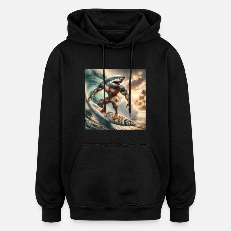 Surfer Shark Creative Design - Oversized Unisex Hoodie - black