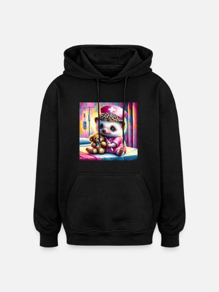 Niedlicher Igel im Pflegezimmer - Oversized Unisex Hoodie - Schwarz