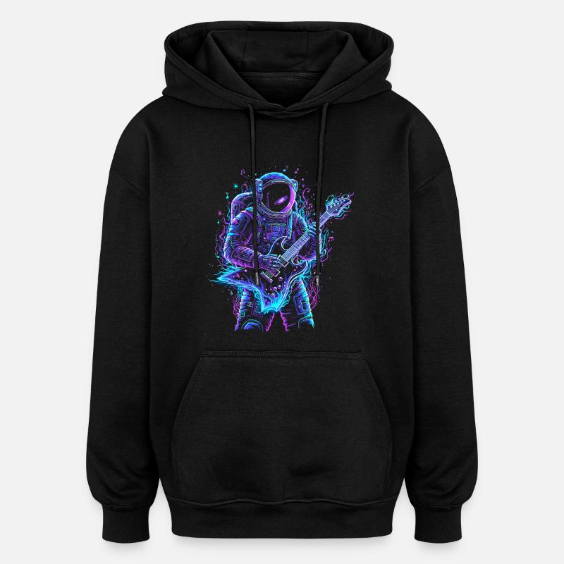 Astronaute Musicien - Guitare Électrique - Sweat à capuche oversize unisexe - noir