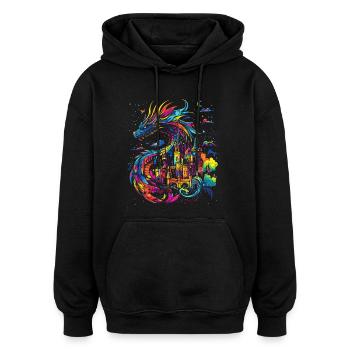 Drache Schloss Fantasie Magie Mythologie Kreatur - Oversized Unisex Hoodie - Schwarz - Vorne - Noah (186cm)