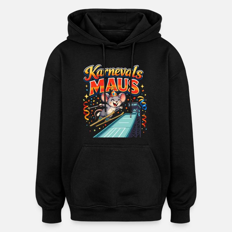 Carnival Mouse Ski Jumping Funny - Oversized Unisex Hoodie - black