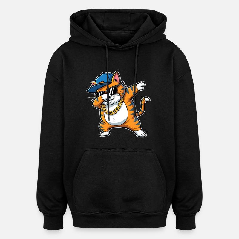 Dessin animé hip-hop cool du chat - Sweat à capuche oversize unisexe - noir