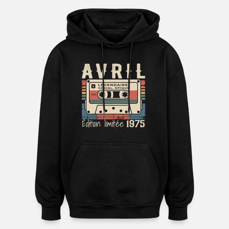 avril 1975 April 1975  - Sweat à capuche oversize unisexe - noir