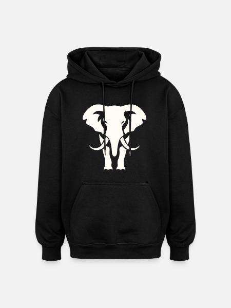 Elephant Silhouette White Logo - Oversized Unisex Hoodie - black