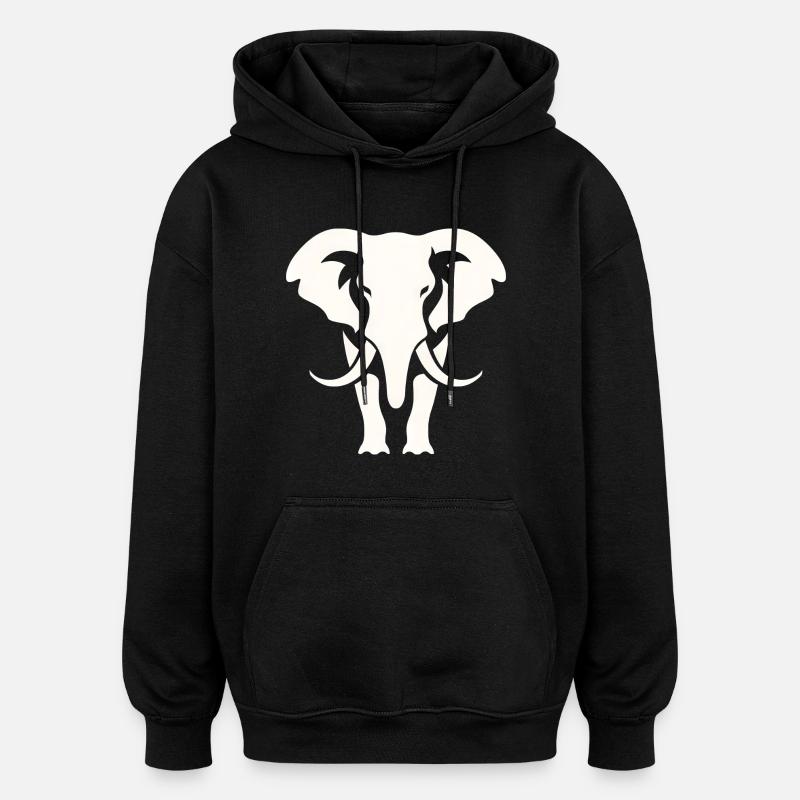 Elephant Silhouette White Logo - Oversized Unisex Hoodie - black