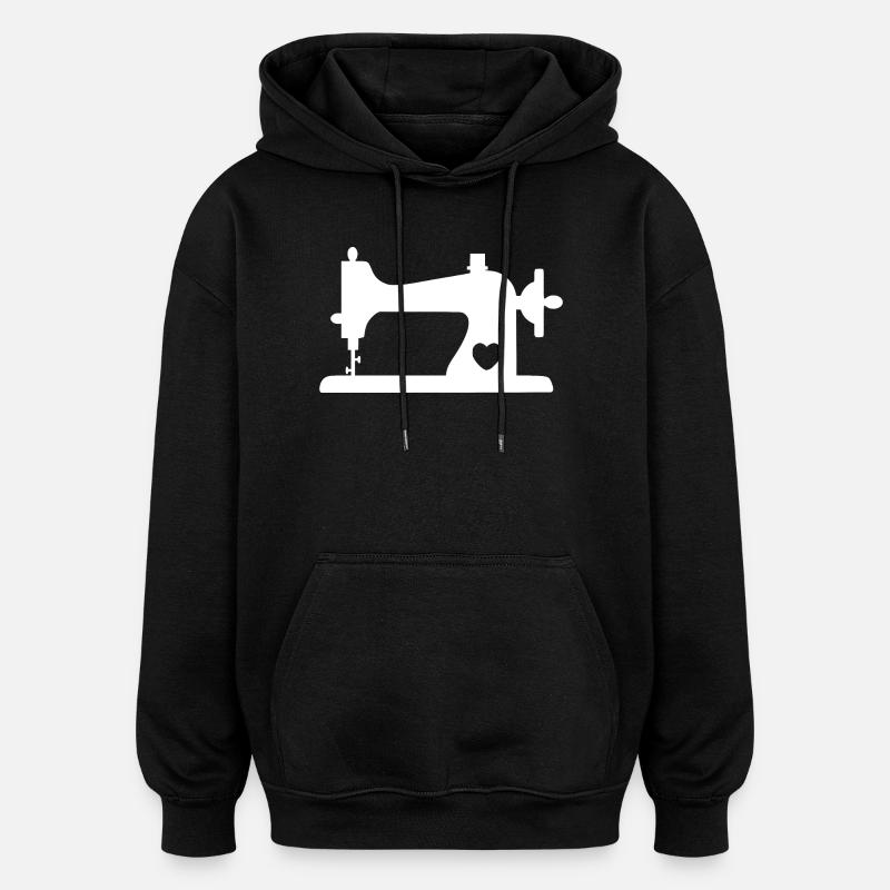 Machine à coudre avec coeur - Sweat à capuche oversize unisexe - noir