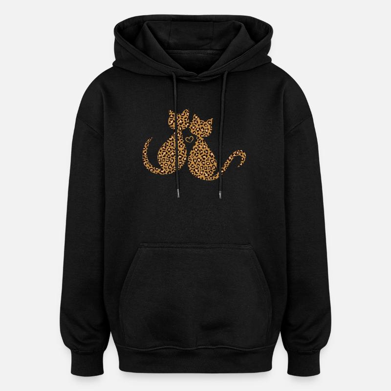 Léopard Léo Chaton Chats Amoureux D'amour - Sweat à capuche oversize unisexe - noir