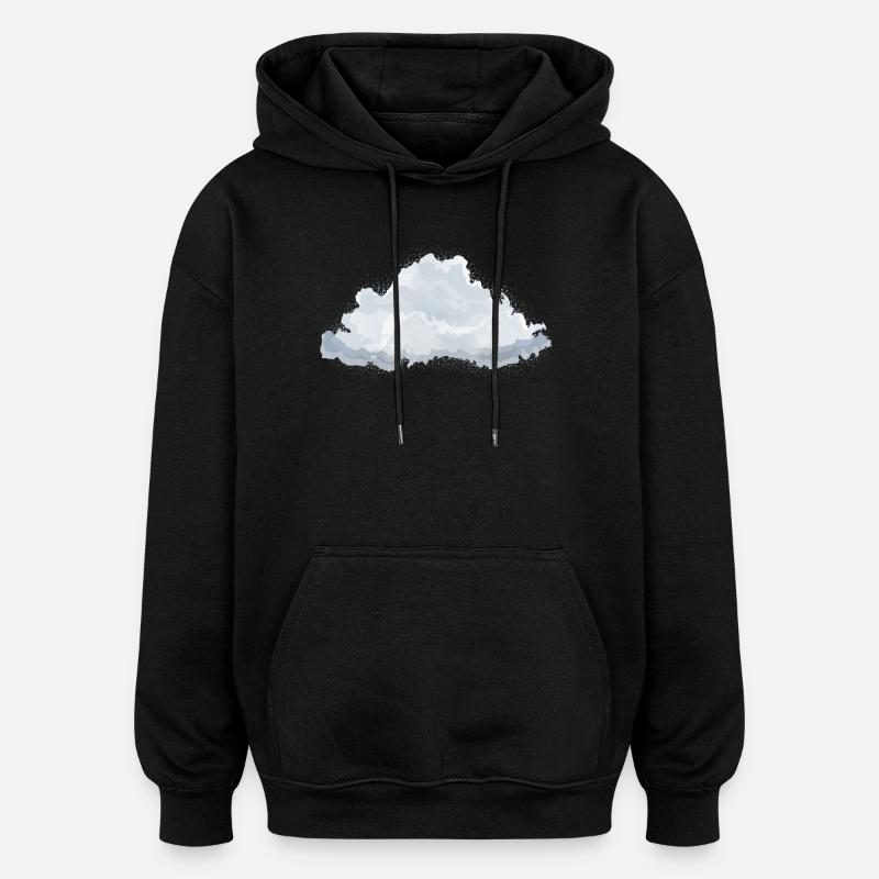 single drawn fluffy white cloud - Oversized Unisex Hoodie - black