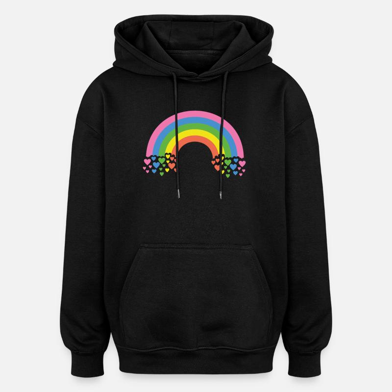 Regenbogen mit Herzen - Oversized Unisex Hoodie - Schwarz