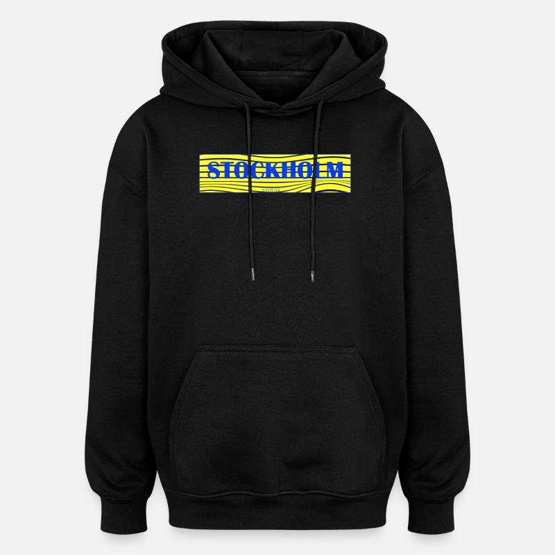 Lettres Stockholm Waves - Sweat à capuche oversize unisexe - noir