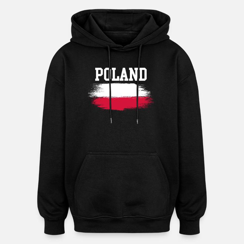 Poland Brush Flag Typografie - Oversized Unisex Hoodie - Schwarz