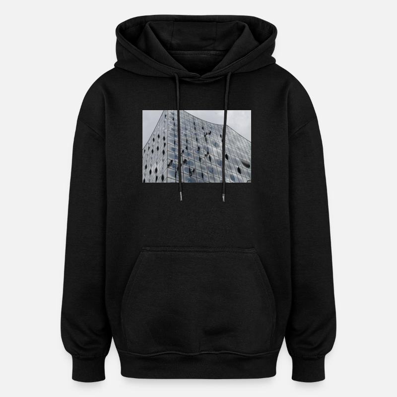 Elbphilharmonie with window cleaners - Oversized Unisex Hoodie - black