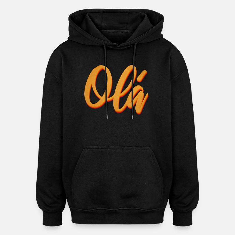 Olá Orange Script Tee - Oversized Unisex Hoodie - Schwarz