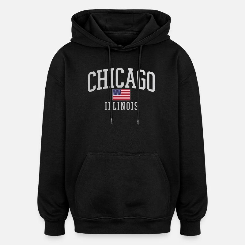 Chicago Flag Arc Emblem - Oversized Unisex Hoodie - black