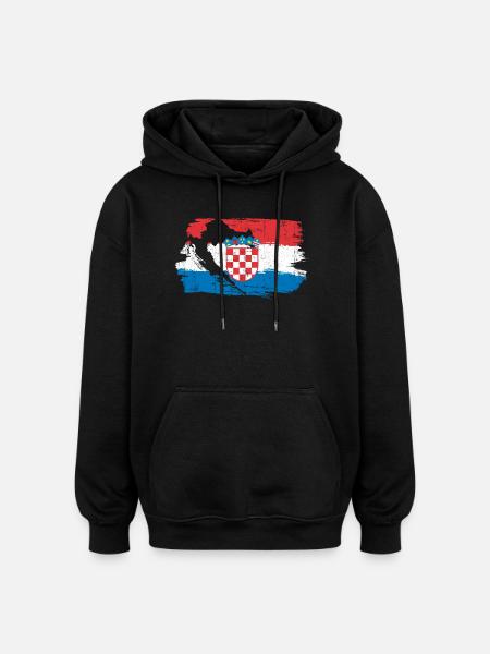 Drapeau croate à la brosse - Sweat à capuche oversize unisexe - noir