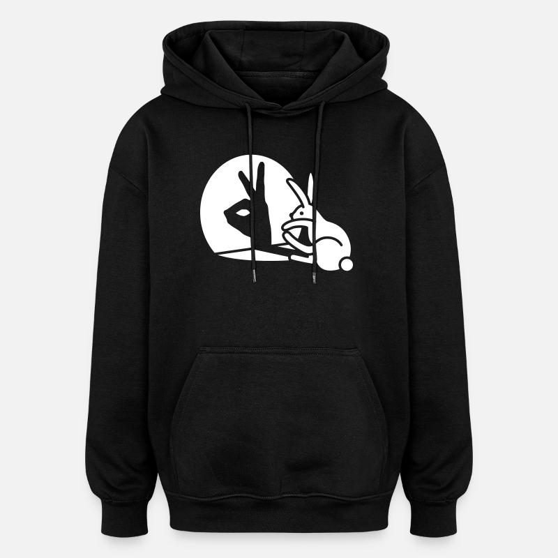 Funny Rabbit Hand Shadow Projection Rabbit - Oversized Unisex Hoodie - black