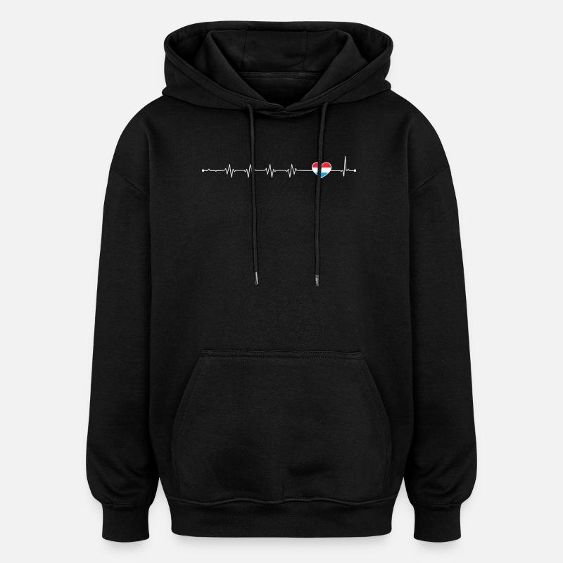 Blauer Akzent Herzschlag-Linie - Oversized Unisex Hoodie - Schwarz